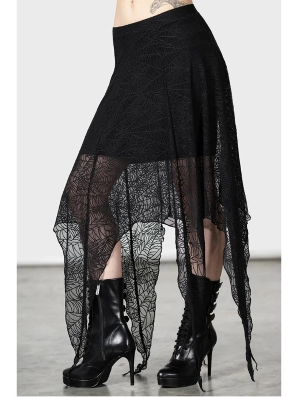 Killstar Black Spiderweb Lace Asymmetrical High-Low Skirt